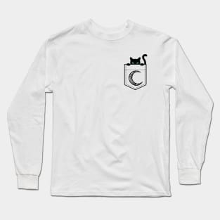 Black Cat Pocket Blue Eyes Long Sleeve T-Shirt